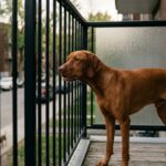 Dog barking at a neighbor near a window, showing a common dog behavior trigger at home.