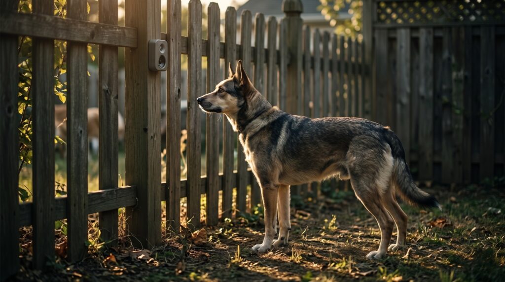 Dog barking near a window while an anti-bark device fails to address the real barking trigger.