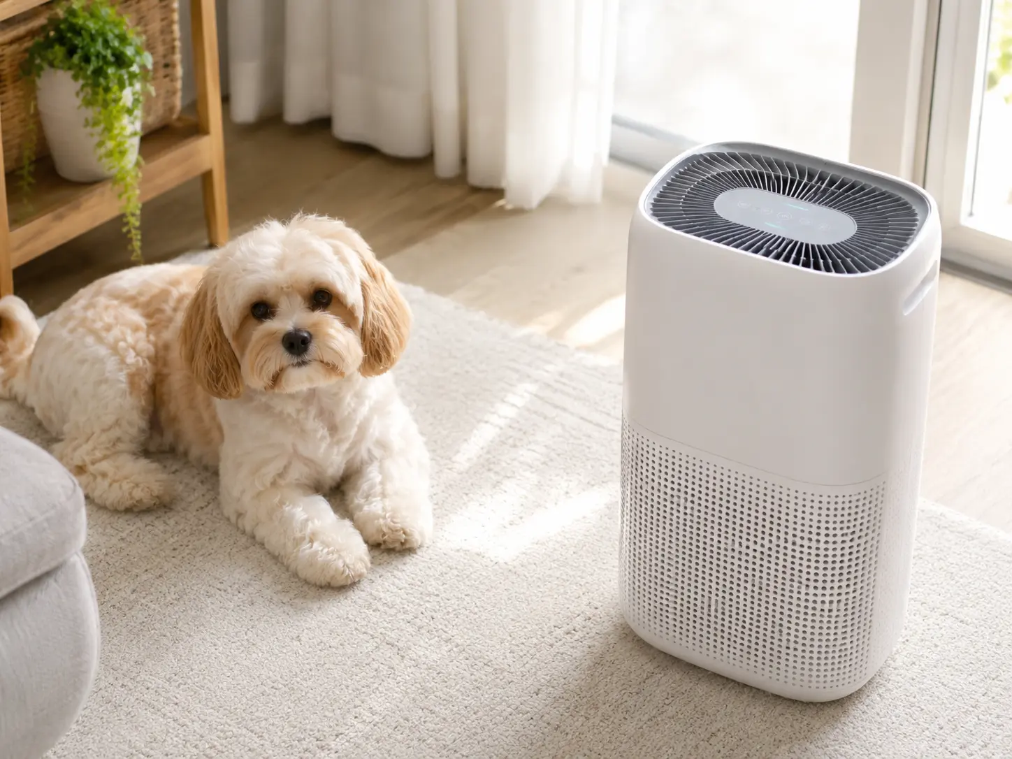 White noise machine used to reduce sound triggers for a dog in an apartment