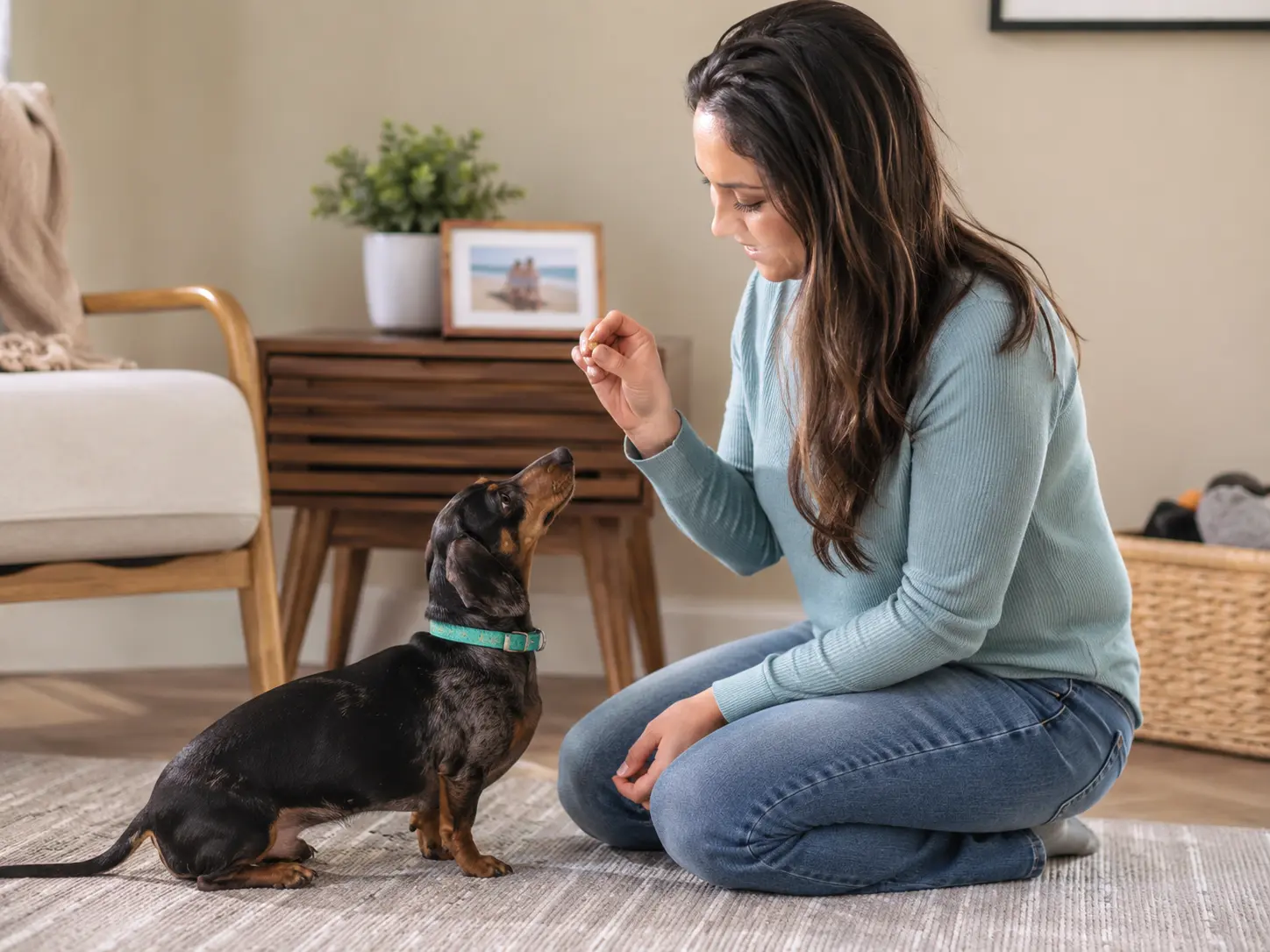 Dog resting in a calm home environment with supportive separation-anxiety aids